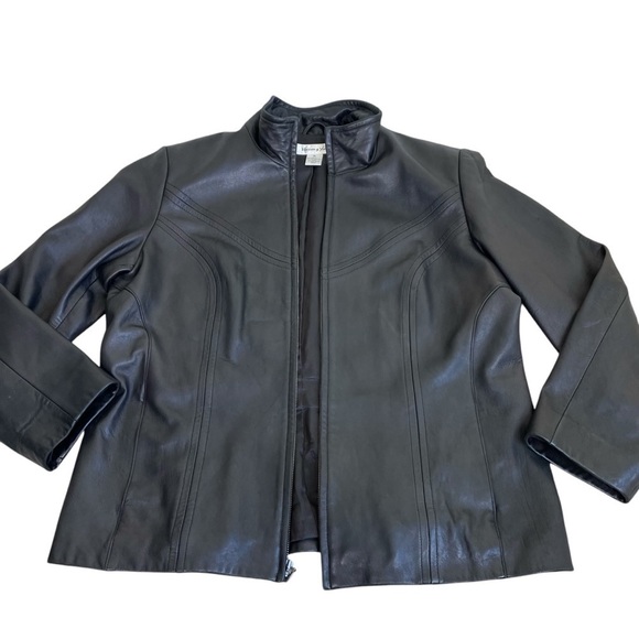 Preston & York Vintage Y2K Black Leather Zip-up Jacket Boxy Fit Mock Neck Sz XL - Picture 6 of 16